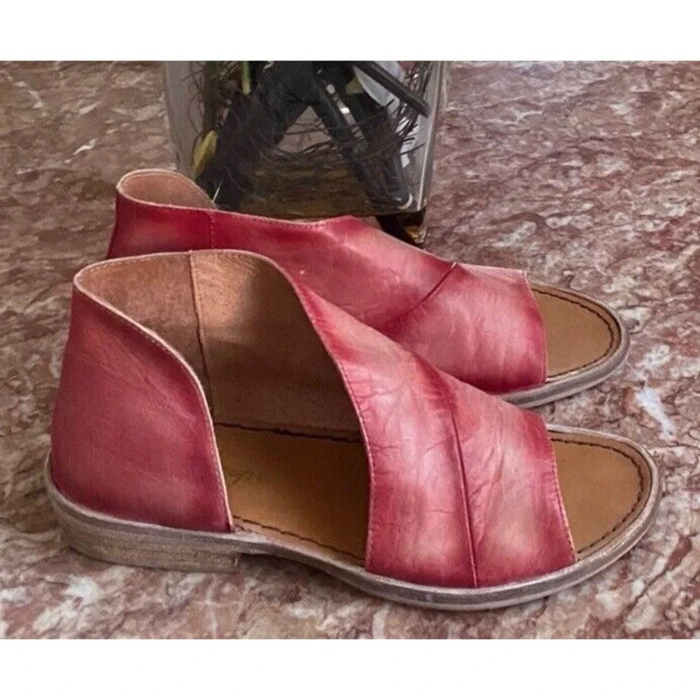 Free People Women's Red Leather‎ Mont Blanc Sandals Size 37/US 7 EUC! $168